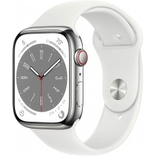 Apple Watch Series 8 45mm  Silver Stainless Steel Case While Sport White Band