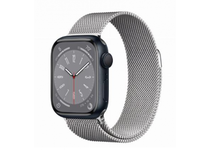 Apple Watch Series 8 41mm Midnight Aluminum Case with Silver Milanese Loop