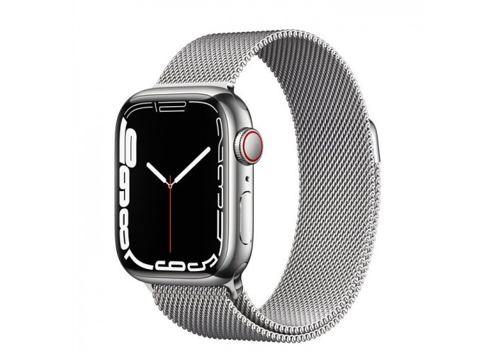 Часы Apple Watch Series 7 GPS + Cellular 41 мм, корпус нержавеющая сталь серебро, миланский сетчатый браслет серебристый